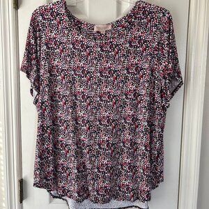 NWOT Philosophy Top Red-Salmon, Blue White Blouse Plus Size 3X Short Sleeves